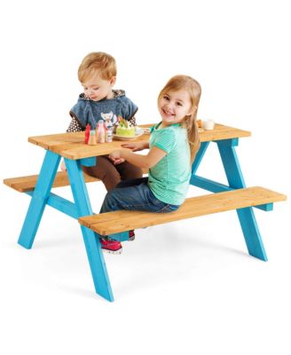 Kids Picnic Table Set Children Outdoor Wooden Table with Bench Seats Backyard