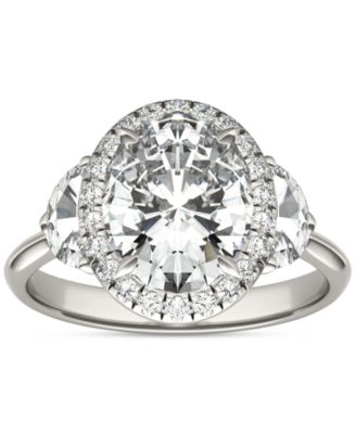 Moissanite Oval Halo Three Stone Ring (3-3/4 ct. t.w.) in 14K White Gold
