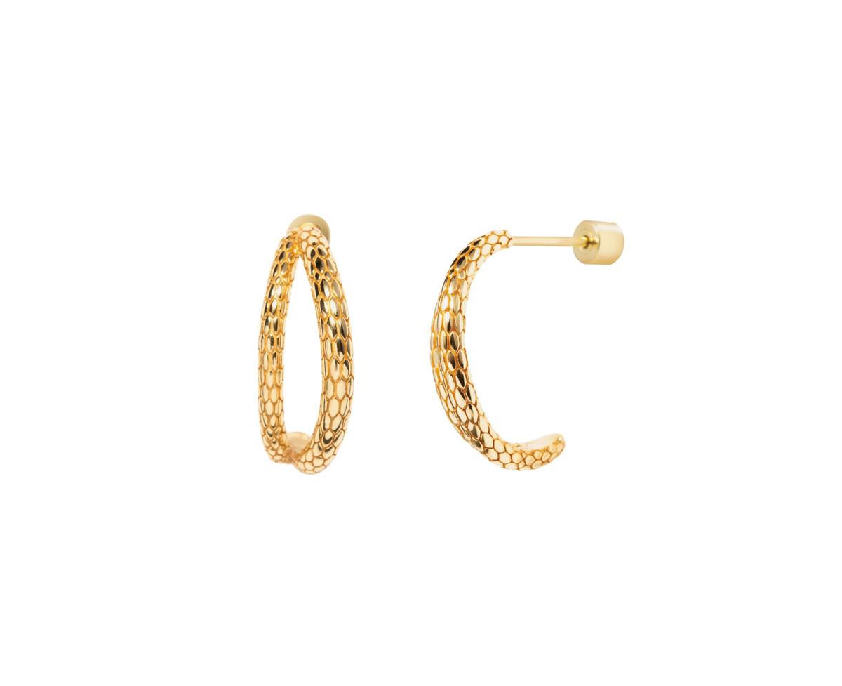 Snake Double Hoop Earrings in 14K Gold-Plated Sterling Silver - Gold