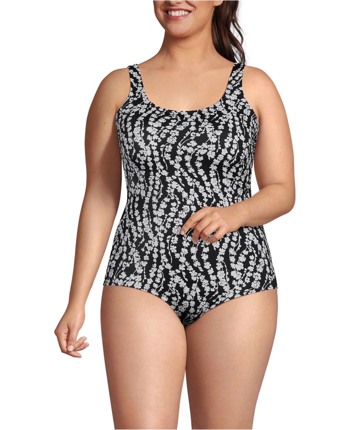Women's Tugless Low Leg One Piece Swimsuit - Navy mosaic mini tile