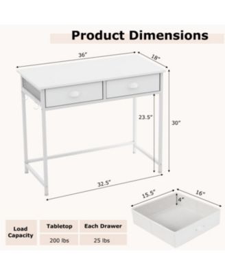 Space-Saving Home Office Desk with 2 Fabric Drawers and 4 Hanging Hooks for Organized Workspace