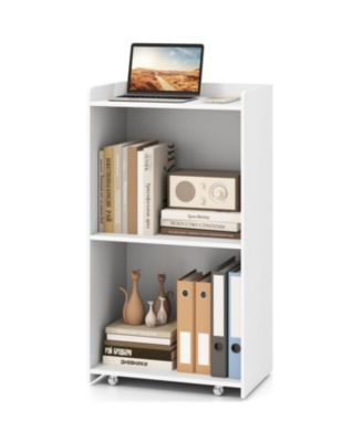 Rolling Podium Stand with 2 Shelves and Lockable Wheels