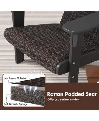 Patio Adirondack Chair with Rattan Padded Seat Wide Armrests & Hidden Cupholder