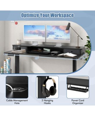 55"x 24" Electric Standing Desk with 2 Drawers Monitor Stand Storage Shelf