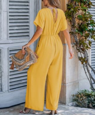 Women's V-Neck Short Sleeve Straight Leg Jumpsuit