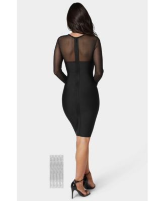 Women's Long Sleeve Mesh Peek a Boo Bandage Dress