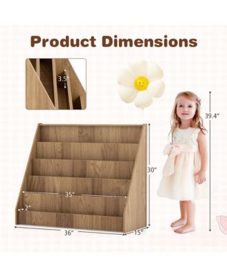 5 Tier Kids Bookshelf with Anti-Tipping Device Kids-friendly Height for Bedroom