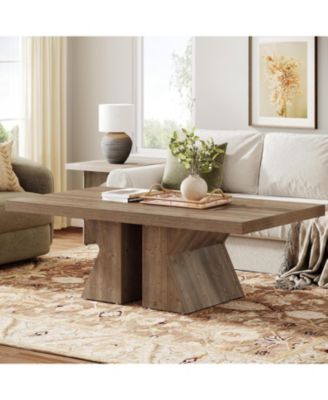 47-Inch Wood  Rectangular Center Table with Thick Wooden Base Coffee Table