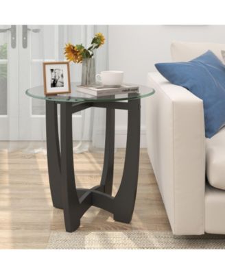 Round End Side Table with Tempered Glass Tabletop