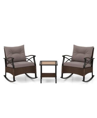 3 PCS Patio Rocker Set with 2-Tier Coffee Table & Soft Seat Back Cushions Outdoor