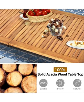 6PCS Rattan Outdoor Dining Set Patio Furniture Set w/ Wooden Tabletop