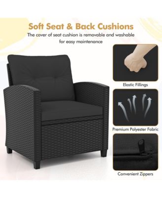 3 PCS Patio Furniture Set w/Tempered Glass Coffee Table Washable Cushions