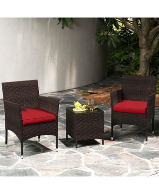 3 PCS Outdoor Conversation Set with Cushioned Seat & Tempered Glass Tabletop