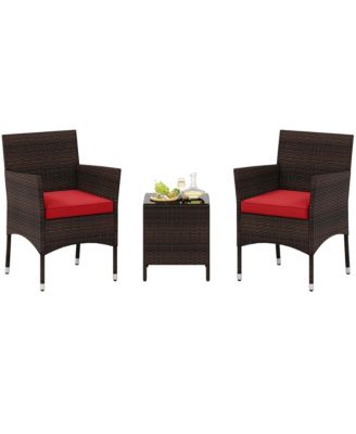 3 PCS Outdoor Conversation Set with Cushioned Seat & Tempered Glass Tabletop