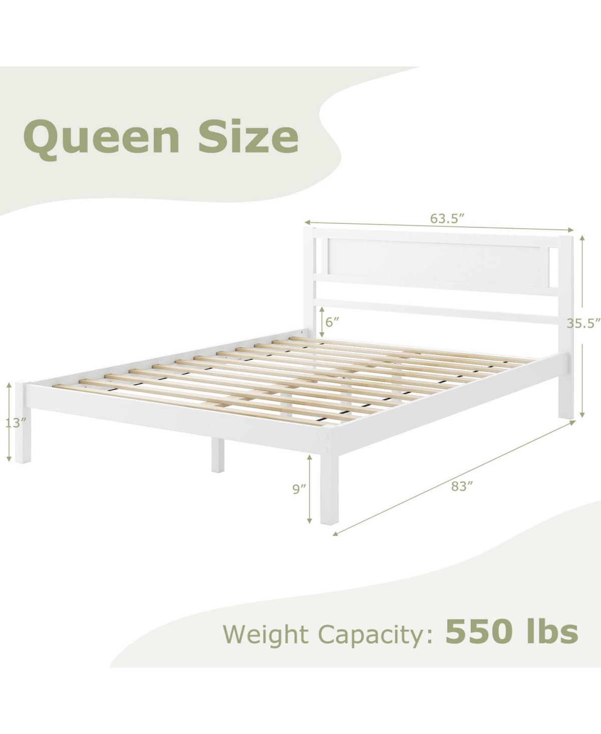 Wood Bed Frame with Headboard and Sturdy Wooden Slat Support for Mattress