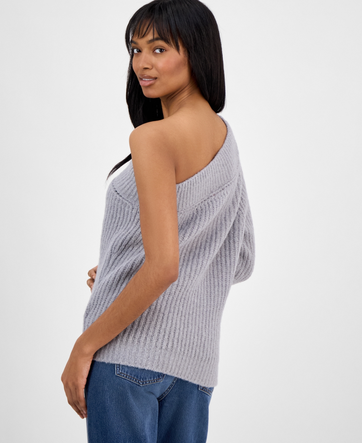 Hugo Boss Womens One-shoulder Brushed-texture Stretch-knit Jumper Medium Grey In Med Gray