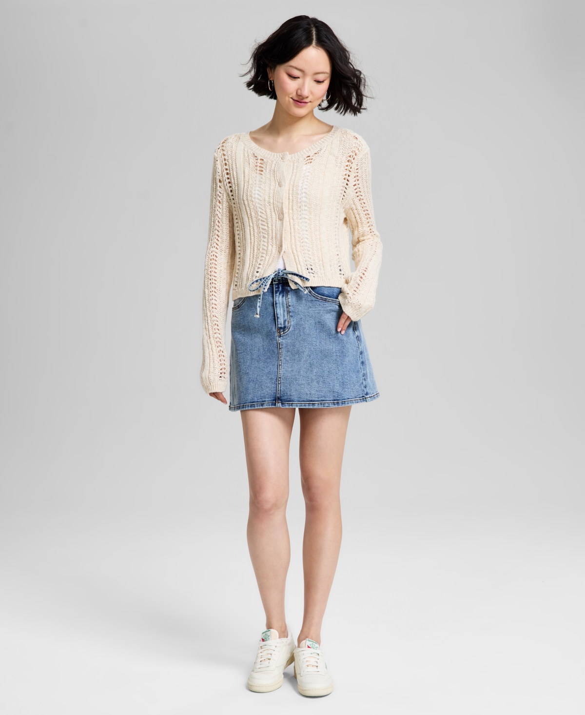 Women's Drawstring Denim Mini Skirt, Exclusively at Macy's - Lt Wash
