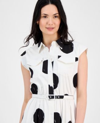 Women's Dot-Print Belted Fit & Flare Dress