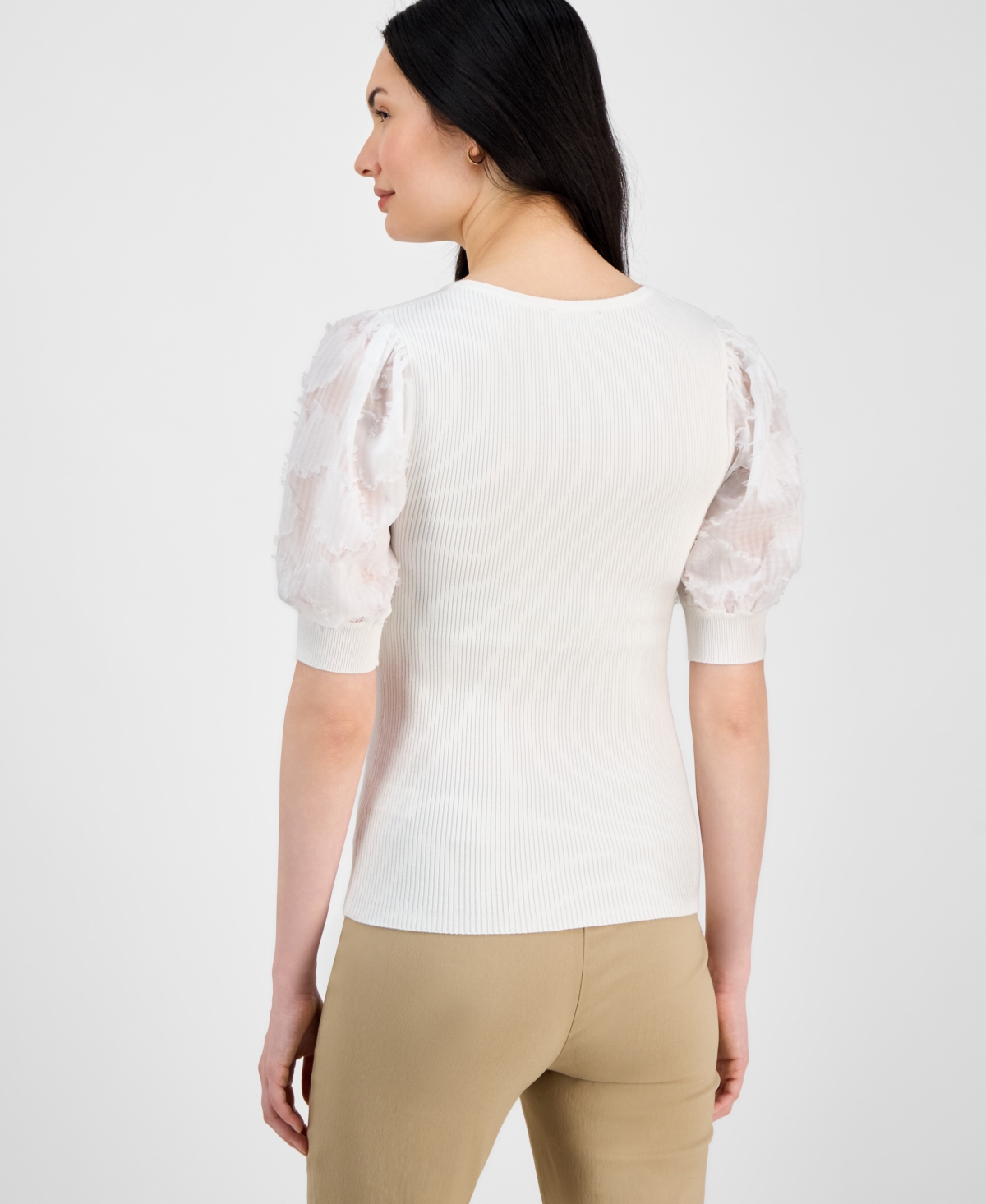 T Tahari Woven Blouse In White Star