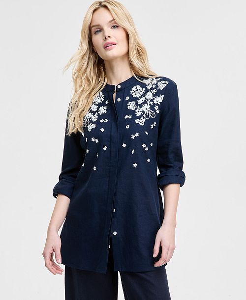 alfani Tommy Hilfiger Women's Floral Puff-Print Tunic Women's Fashion Shoes & Accessories