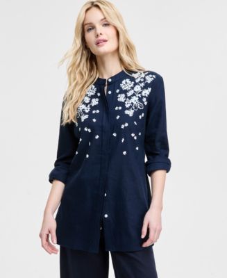 売れ筋商品|||トミー ヒルフィガー カットソー トップス レディース Women's Floral Puff-Print Tunic Sky Captain Tommy Hilfiger Women's Floral Puff-Print Tunic - Macy's