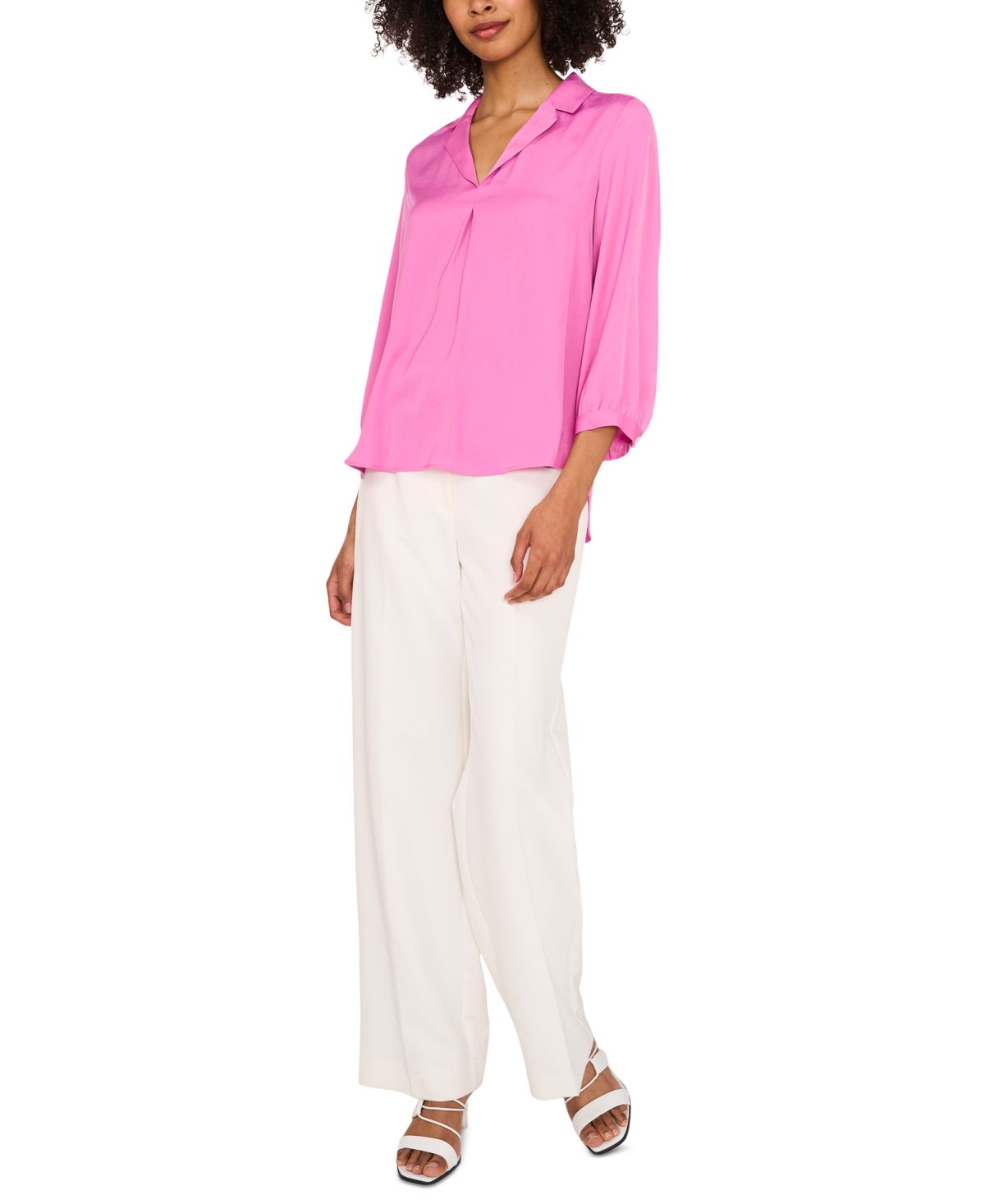 VINCE CAMUTO WOMEN'S COLLARED V-NECK TOP 