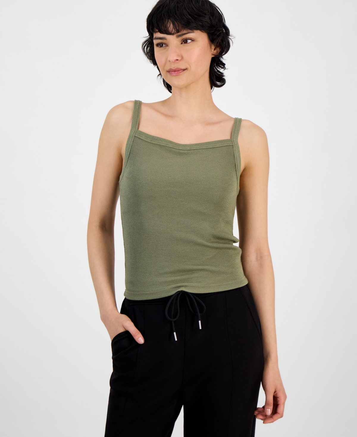 Women's Ribbed Square-Neck Top, Exclusively at Macy's - Indigo Batik