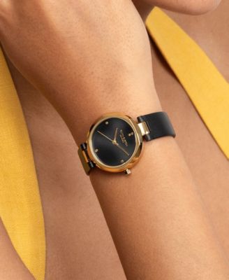 Women's Dimension Black Leather Strap Watch, 32mm