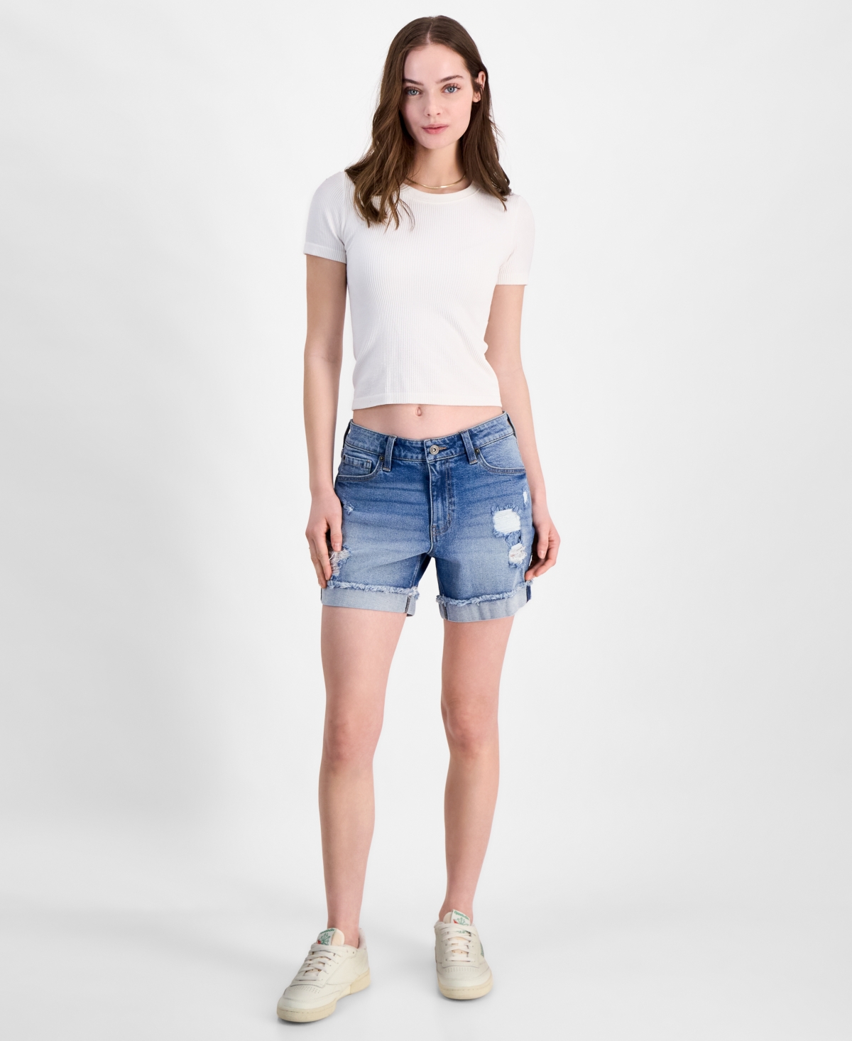 Juniors High Rise Frayed Cuff Shorts - Light Heart