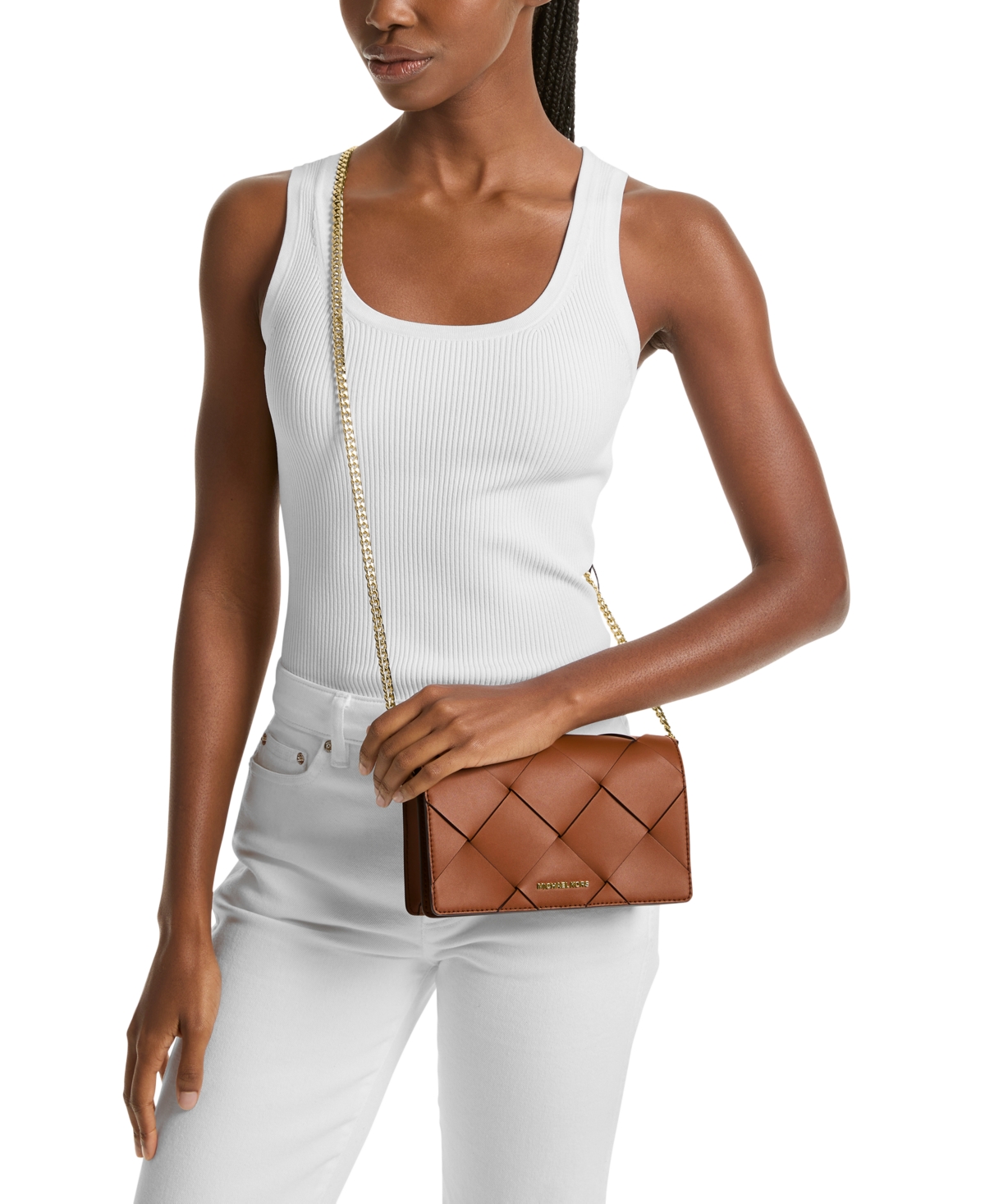 Shop Michael Kors Michael  Jet Set Small Flap Chain Leather Crossbody In Luggage