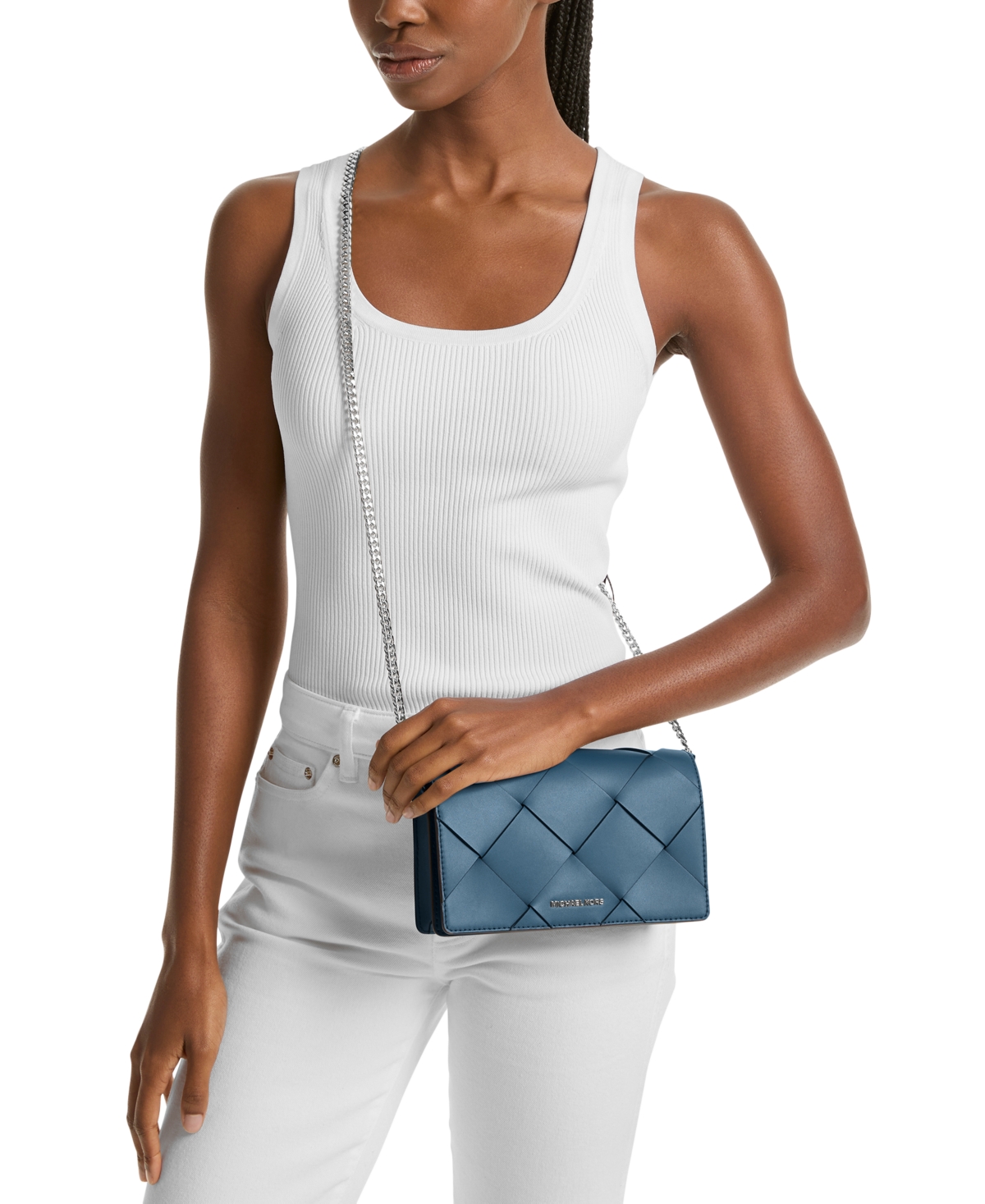 Michael Kors Michael  Jet Set Small Flap Chain Leather Crossbody In Dark Chambray