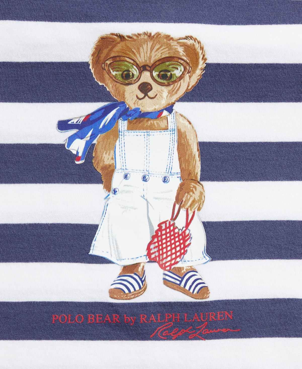 Polo Ralph Lauren Baby Girls Striped Polo Bear Tee & Twill Short Set In Blue