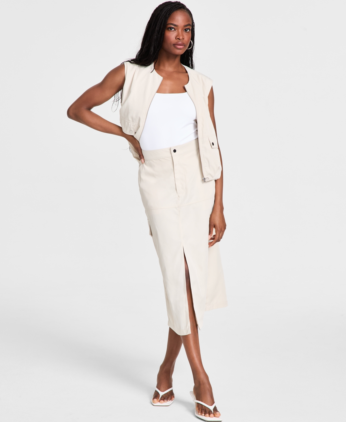 Women's Cargo Midi Skirt, Exclusively at Macy's - Dusty Olive