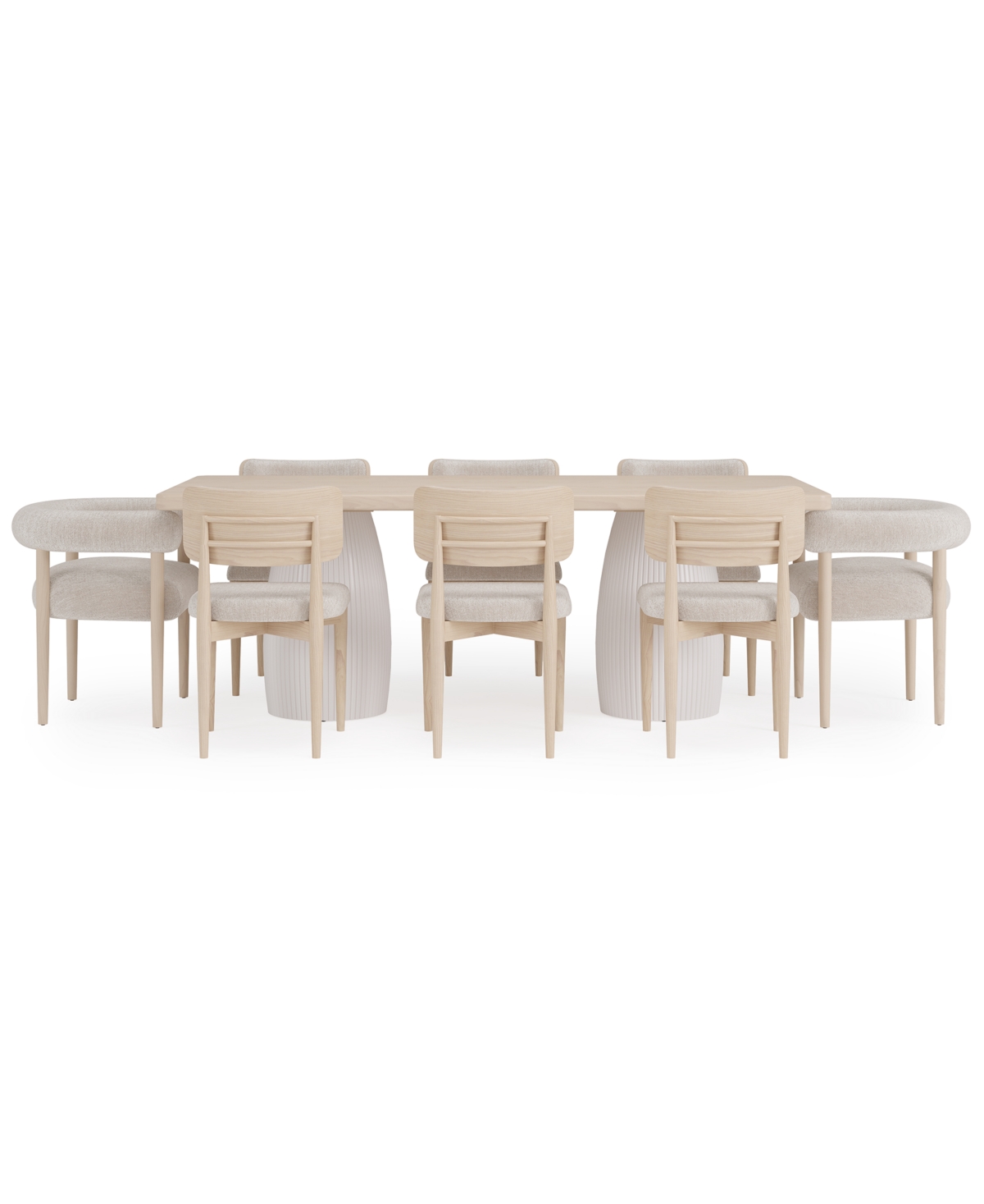 Macy's Lunare 9-pc. Dining Set (rectangular Table, 6 Curved Chairs & 2 Rolled Back Chairs) In Sand