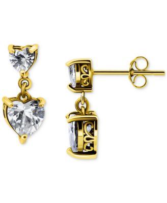Cubic Zirconia Heart Drop Earrings (3-1/10 ct. t.w.) in 18k Gold over Sterling Silver (Also Available in Sterling Silver)