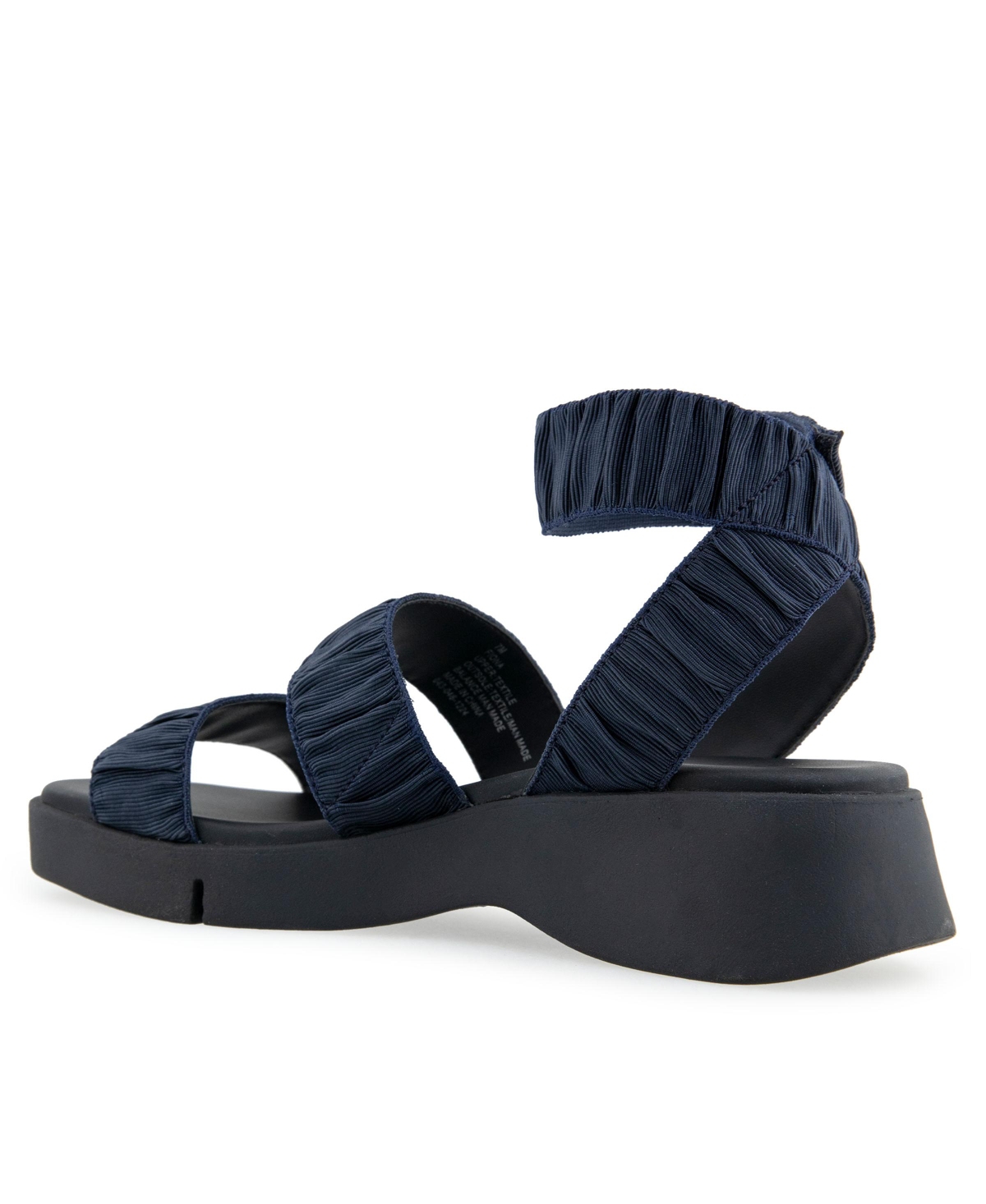 Shop Aerosoles Women's Fiona Round Toe Flatform Sandals In Navy Rouched Elastic Fabric