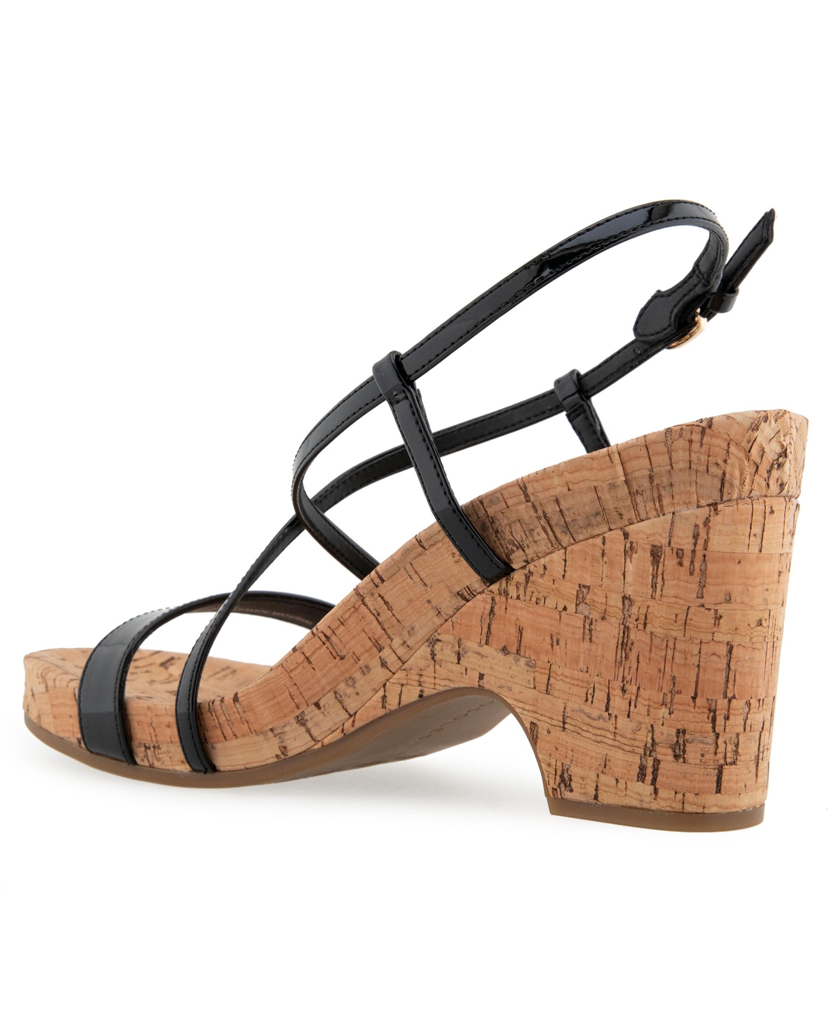 Shop Aerosoles Women's Miles Round Toe Wedge Sandals In Black Faux Leather,cork