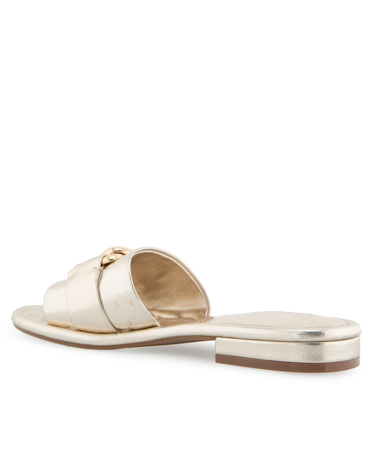 Shop Aerosoles Women's Big Charm Slide Open Toe Sandals In Gold Metallic Faux Leather
