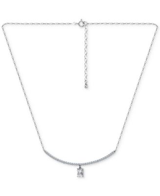 Cubic Zirconia Curved Bar Baguette Pendant Necklace, 16" + 2" extender