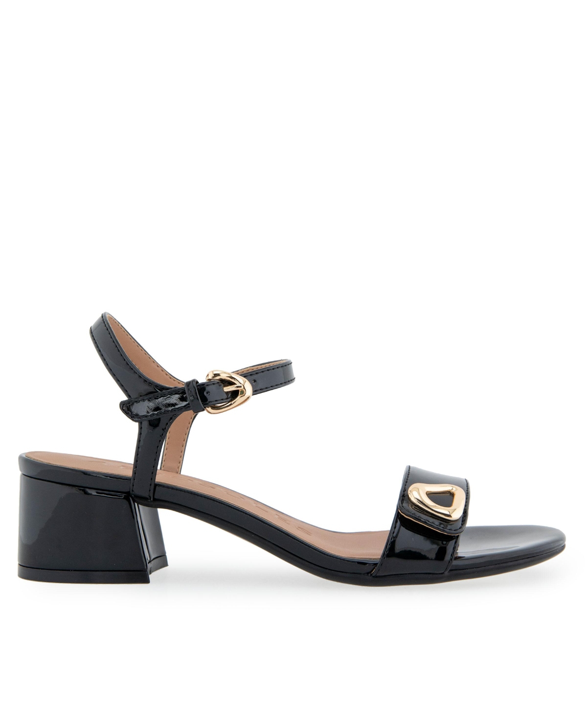 Aerosoles Women's Cairo Round Toe Dress Sandals In Black Patent Faux Leather