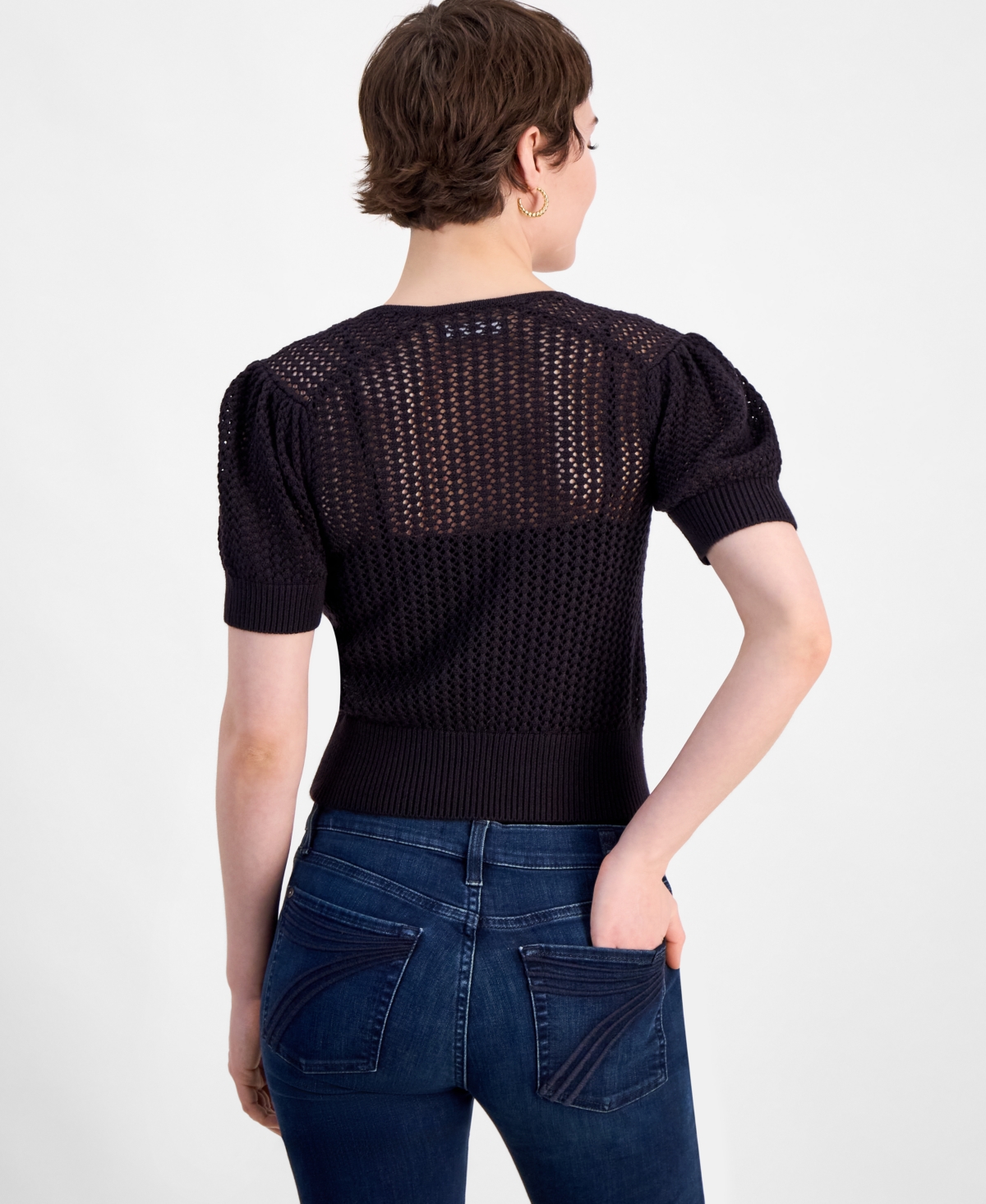 7 For All Mankind Open Knit Sweater In Nylon Black