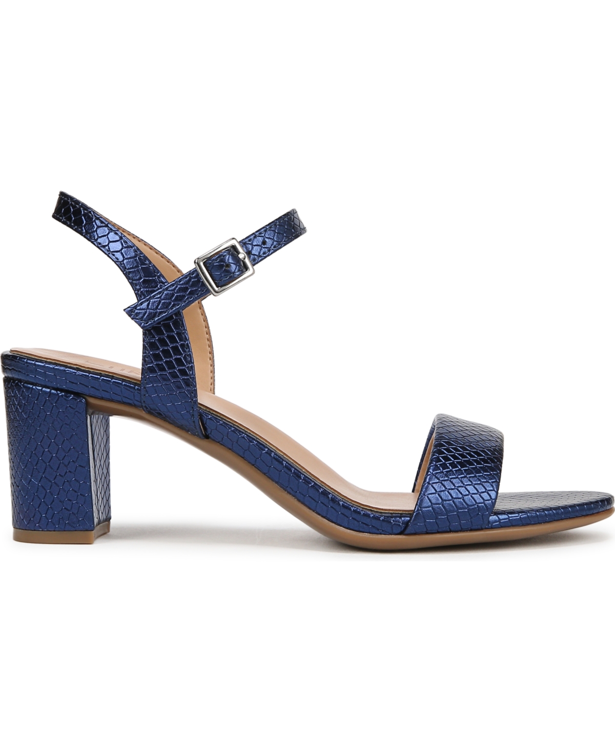 Naturalizer Bristol Block Heel Ankle Strap Sandal In Future Dusk Blue Metallic Snake Embossed