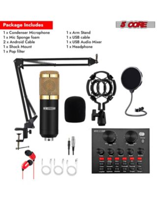 Recording Microphone Podcast Bundle • Professional Condenser Cardioid Mic Kit • w Boom Arm RM 8 BG