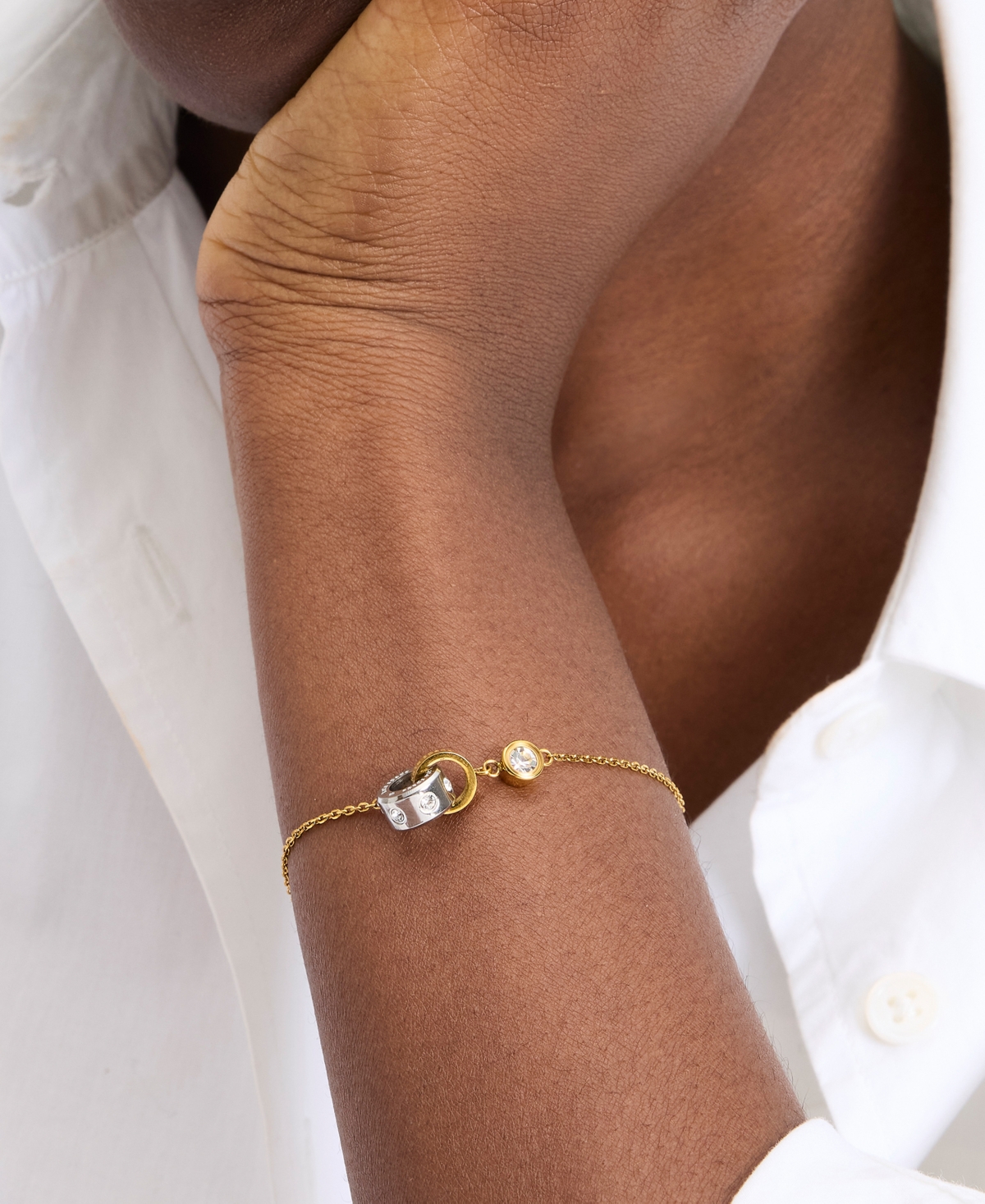 Kate Spade New York Interlocking Two-tone Bezel Stone Chain Bracelet In Clear,two Tone