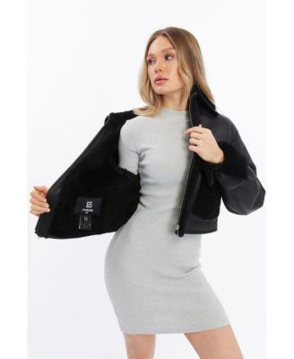 Women's Cropped Black Shearling Jacket