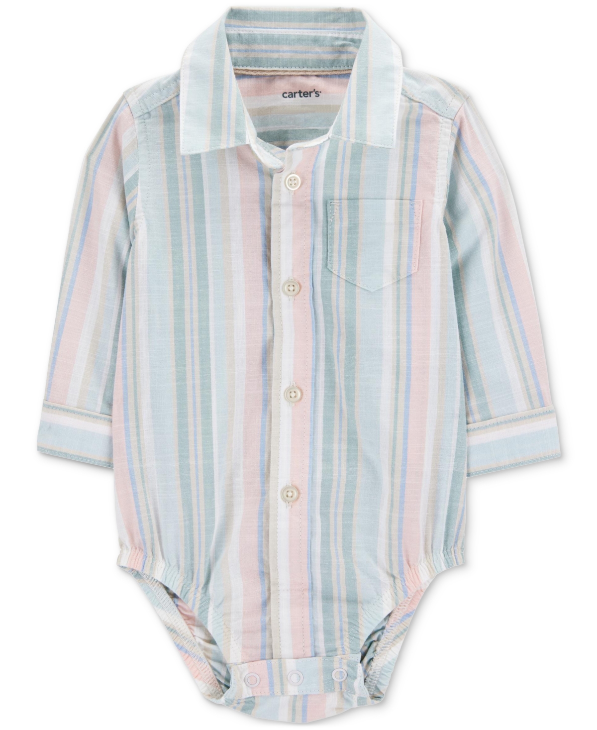 Carter's Baby Boys 3-pc. Button-front Bodysuit, Pants, & Suspenders Pants Set In White Multi