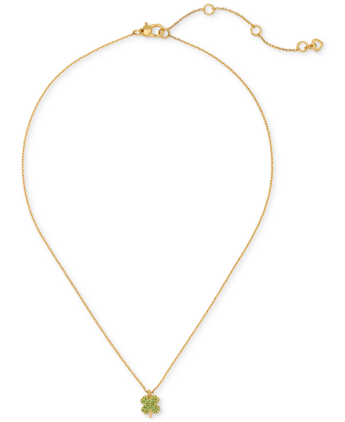 Shop Kate Spade Lucky Charm Gold-tone Pave Crystal Clover Pendant Necklace, 16" + 3" Extender In Green,gold