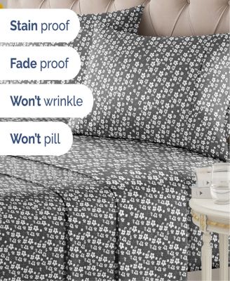 4 Piece Microfiber Floral Sheet Set - King