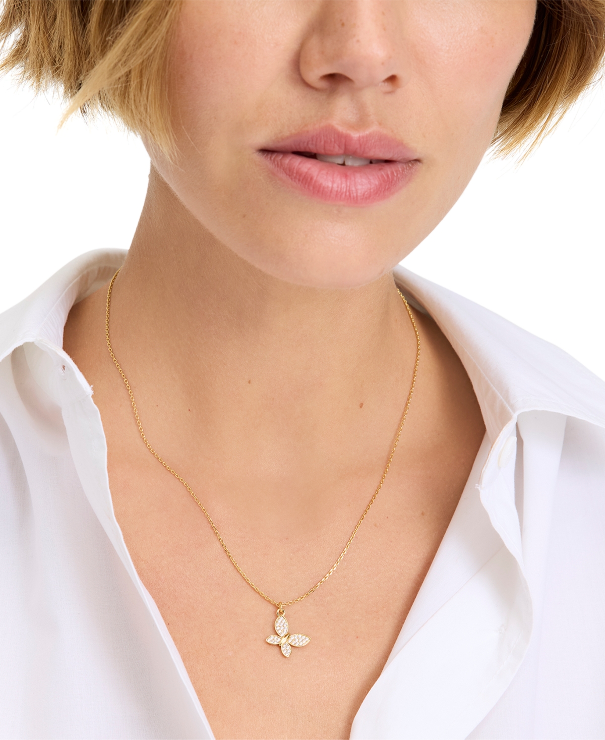Kate Spade Lucky Charm Gold-tone Pave Crystal Butterfly Pendant Necklace, 16" + 3" Extender In Clear,gold.