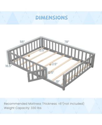 Montessori Bed Frame with Full-length Guardrails Safety Door and Latch
